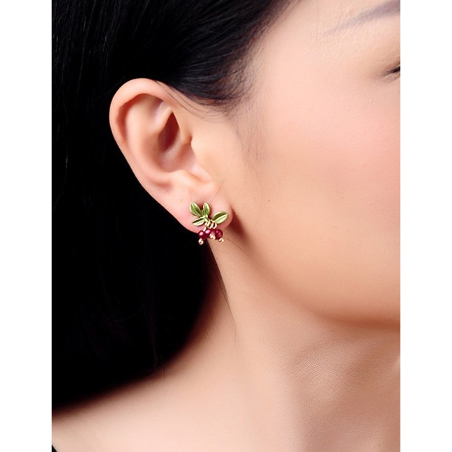 LRC Anting Tusuk Fashion Acrylic Beads Leaf Stud Earrings D09039