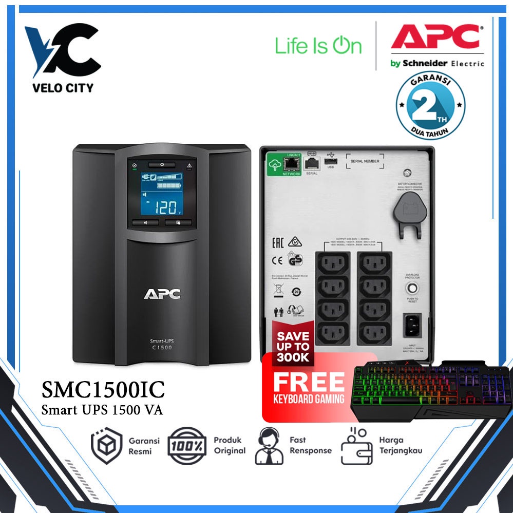 APC SMC1500iC Smart Connect UPS Tower 1500VA 900watt LCD Garansi Resmi