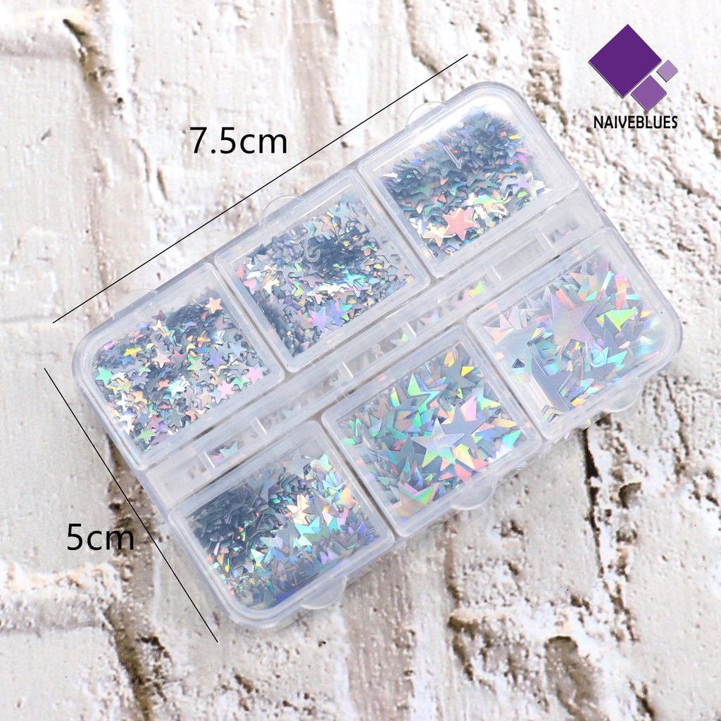 Naiveblue 1 Kotak Sequin Bintang 3D Multi Warna Aksesoris Nail Art / Manicure DIY