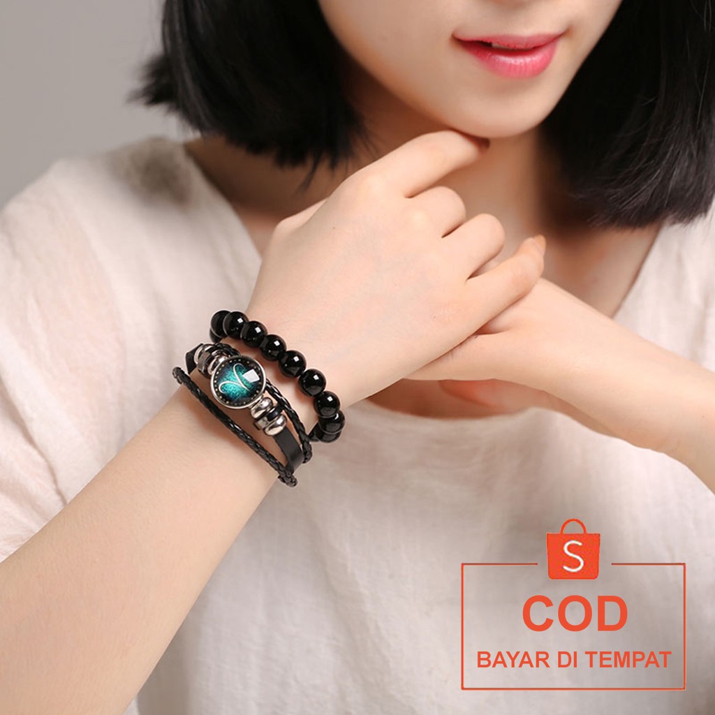 ✅COD Gelang Zodiak Glow In The Dark Tali Hitam Polos Aksesoris Fashion Korean Style Pria Wanita Cowok Cewek Murah Couple Original