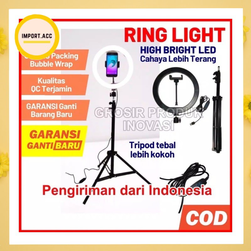 Paket Ringlight Tripod Tiktok 26 CM + Light Stand Tripod 2M  Beuty Vlogger [import]