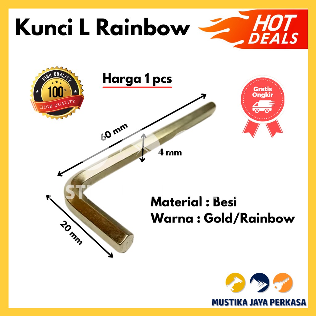 Kunci L Rainbow Hitam Panjang Hexagon 60 mm Murah Serbaguna