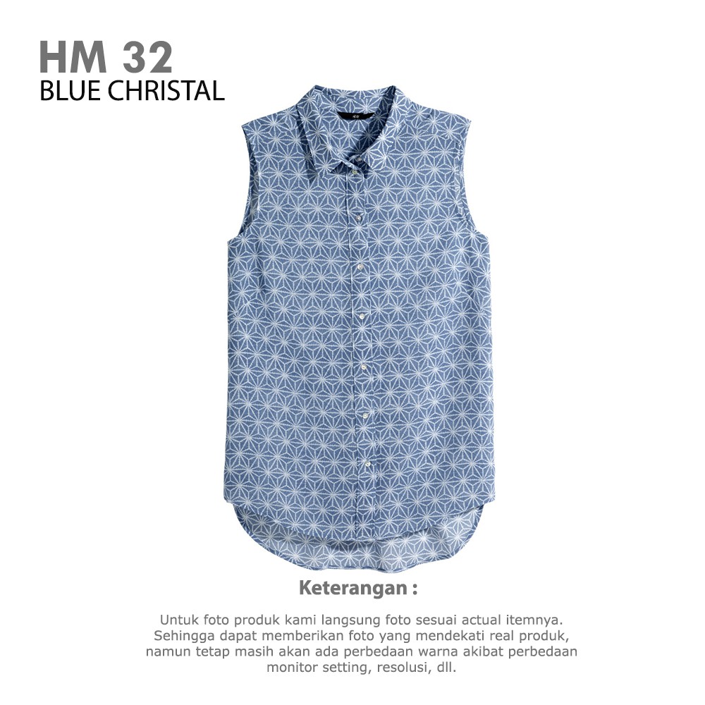 Hm Sleeveless Chiffon Blouse Hnm Original Kemeja Tanpa Lengan Blue Cristal I 56250173 1282972618