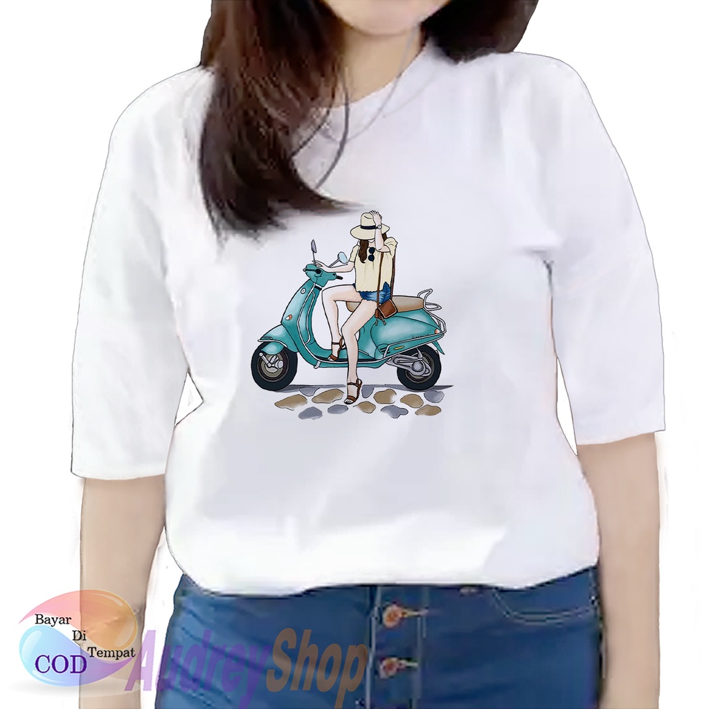 Promo Motif Terbaru CEWEK VESPA Baju Wanita Pria/Kaos Kekinian Wanita Pria/Kaos Lengan Pendek/Blus J