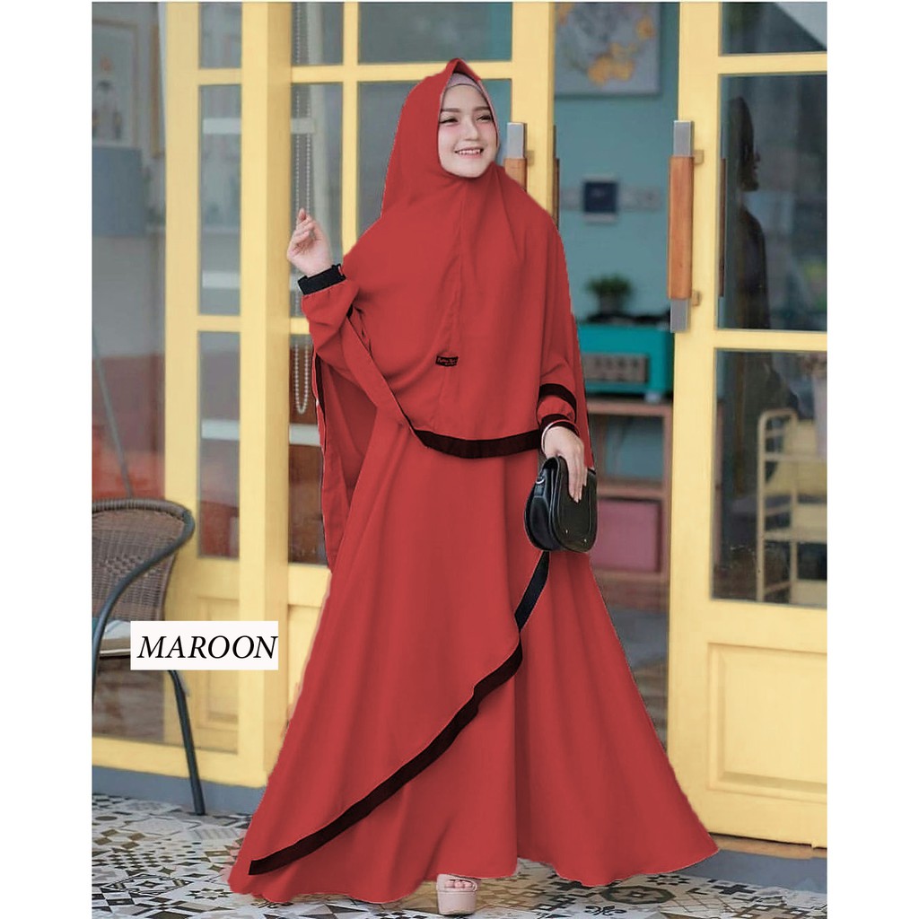 Satu set Gamis + Hijab Marinka Syari / gamis wanita plus khimar [ Promo Flash Sale ]