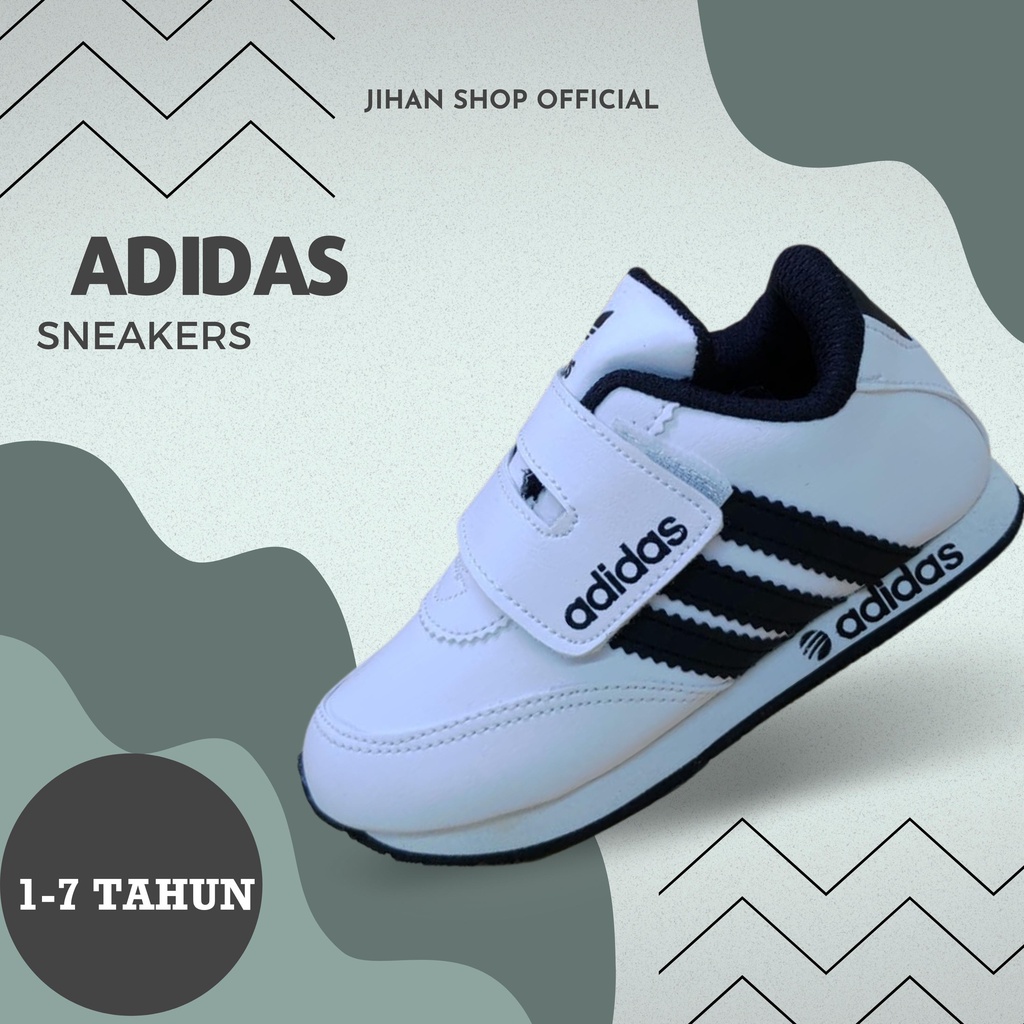 Sepatu Sneakers Anak Laki-Laki Warna Putih Hitam Sepatu Anak Kecil Size 1-7 Tahun Sepatu Anak Cowok