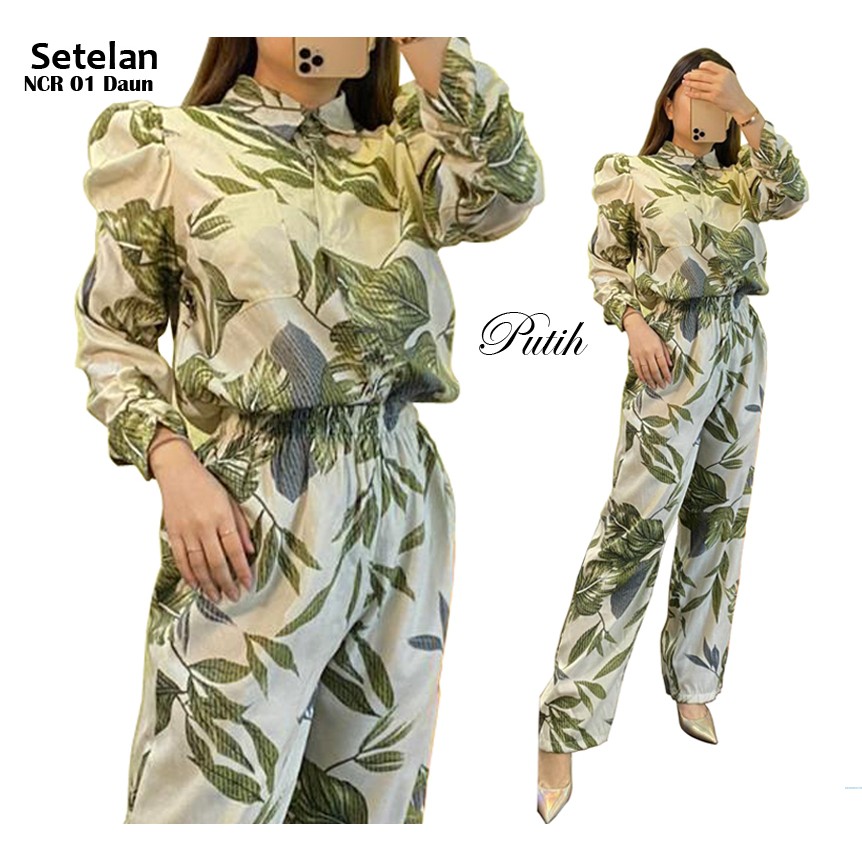 Setelan NCR01 Daun/Promo Fashion Muslim Murah/Setelan Motif Abstrak/Pakaian Wanita Diskon