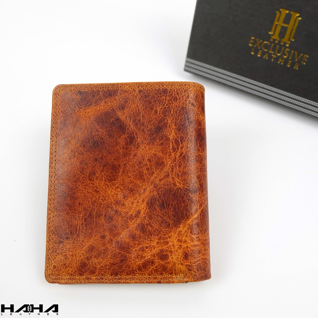 Dompet lipat pendek SHOKA Wallet Leather Kulit Motif Jeruk Cowok Pria Laki