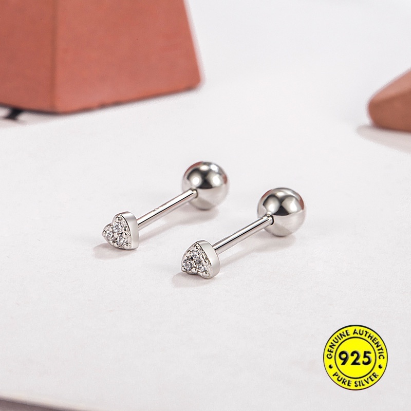 Anting Bentuk Hati Mini Bahan Alloy Warna Silver