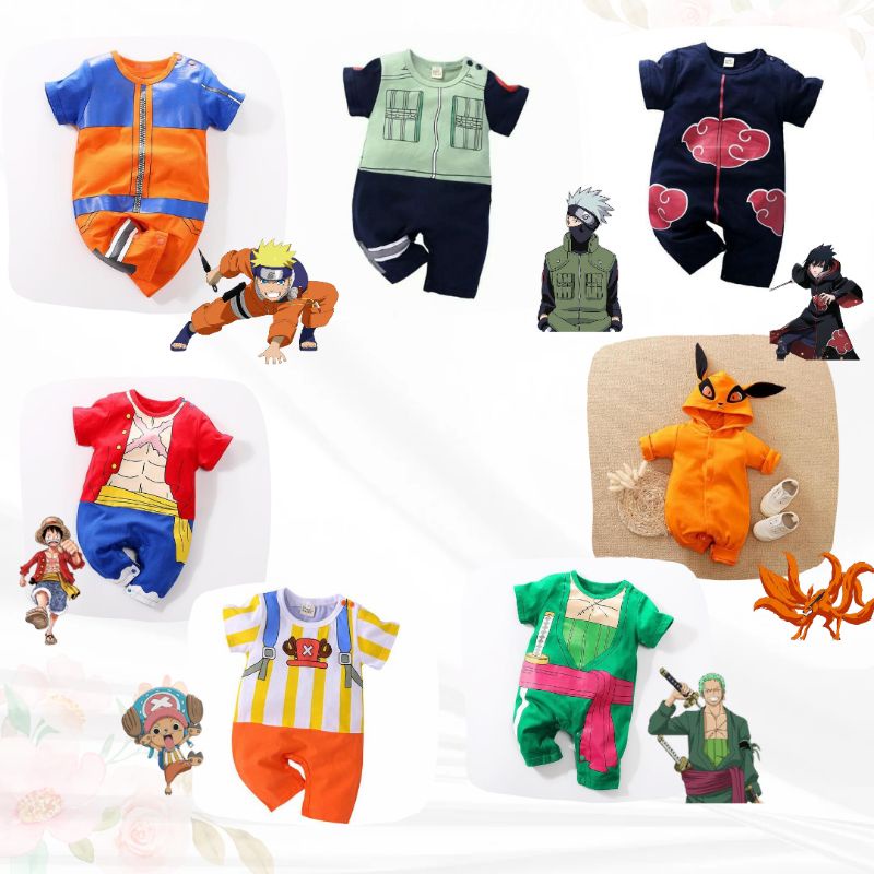 BAJU BAYI ROMPER LENGAN PENDEK BABY JUMPER ANAK BAYI COWO ANIME NARUTO KAKASHI AKATSUKI NINJA UCHIHA