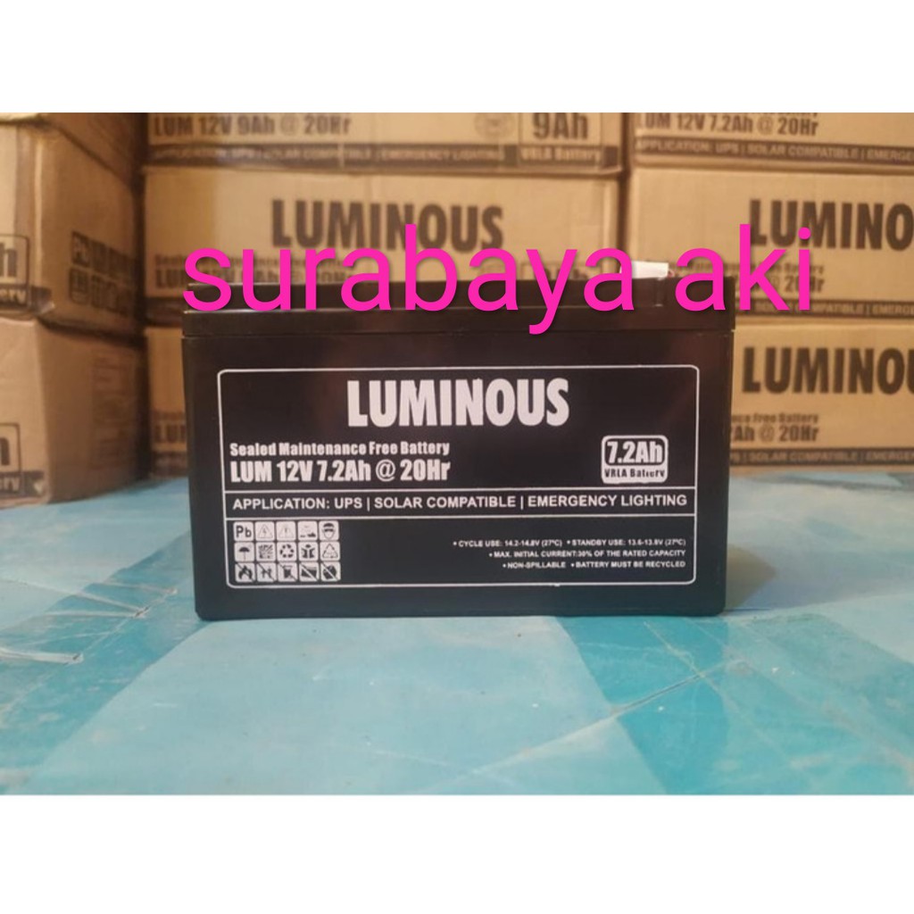 battery ups aki vrla luminous 12v 7ah 12v 7,2ah 12volt 7amper baterai aki mobil mainan anak LUMINOUS 7AH original AKI SURABAYA AKI