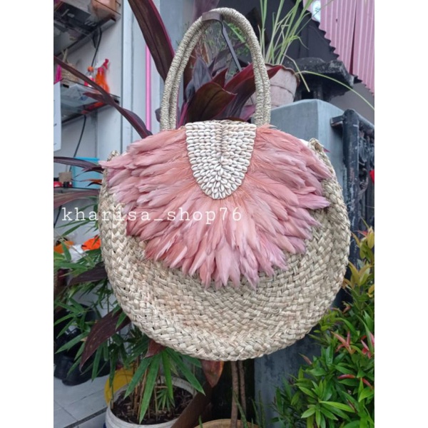 Tas anyaman bali mendong bulu#Tas murah khas Bali(request warna bulu)