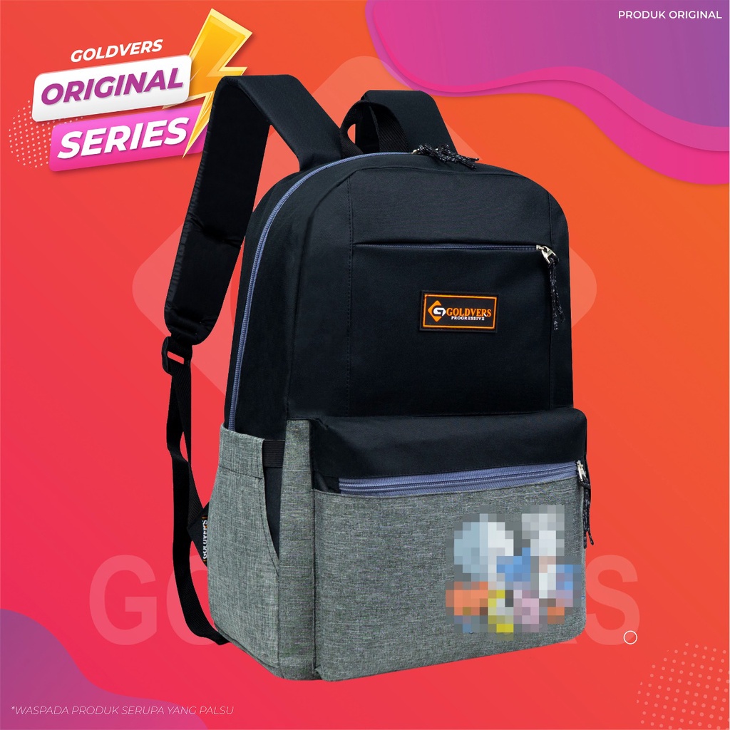 GOLDVERS Ransel Sekolah Anak Laki Laki Perempuan ORIGINAL BackPack TK SD Tas Sekolah Les IMPORT-Hitam (Versi Sablon)
