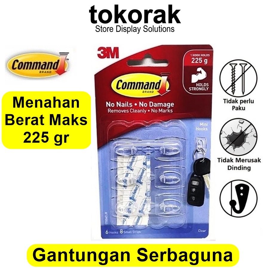 3M COMMAND GANTUNGAN SERBAGUNA CLEAR 17006CLR - MINI HOOK