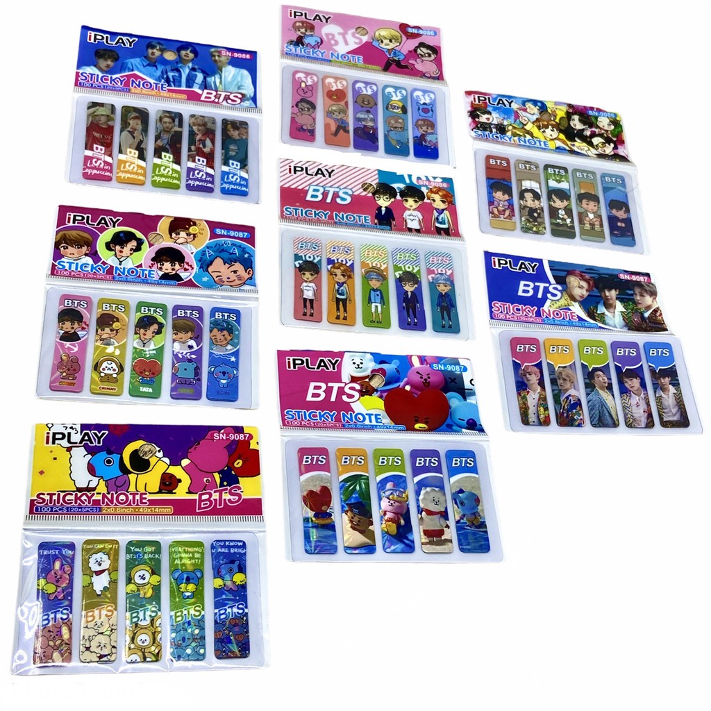 ISI 100LEMBAR | PEMBATAS BUKU BT21 BTS PLASTIK / PEMBATAS BUKU BTS / BOOKMARK BT21 / STIKY NOTE BT21-iPLAY- BT21 BTS C