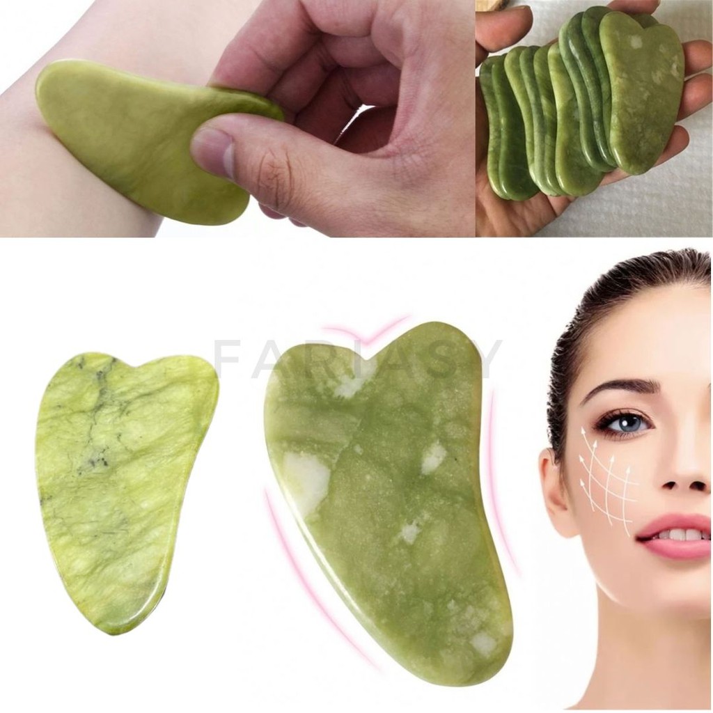 Gua Sha Jade Kristal Alat Pijat Pencegah Kerut Alami (Batu Asli)