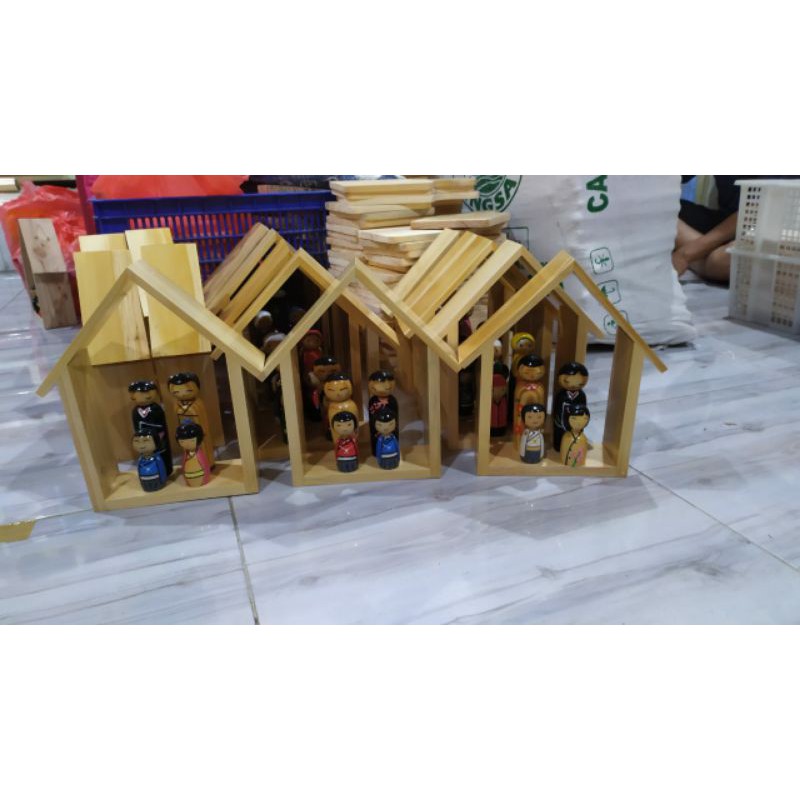 Hiasan Dinding /Hiasan Rumah &amp; Boneka Kayu Lukis 1 Set Isi 4