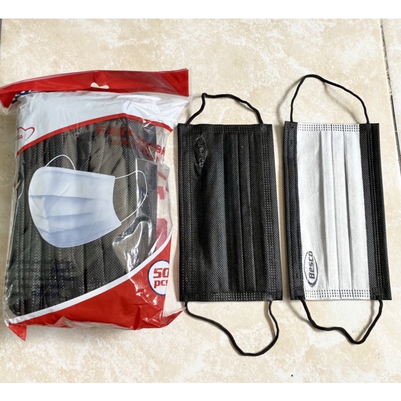 MASKER BESCO HITAM PUTIH EARLOOP ISI 50PCS DEWASA BLACK WHITE