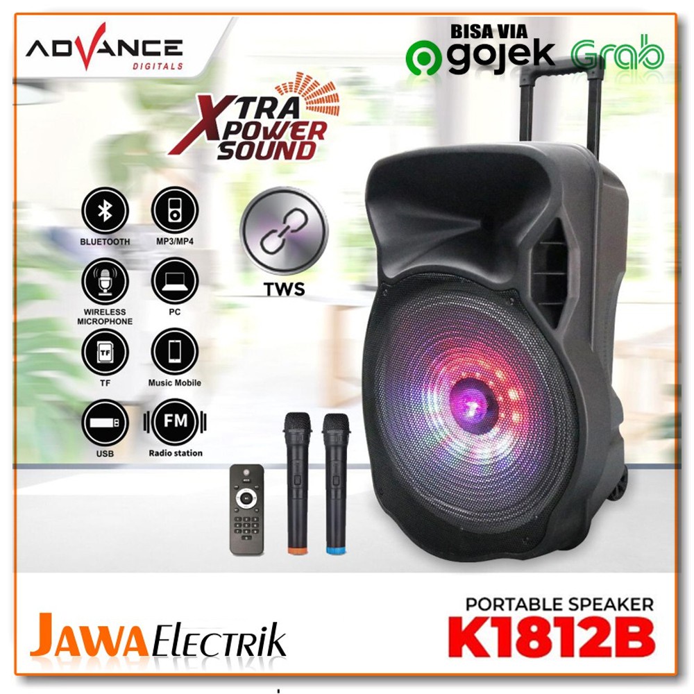 ADVANCE K1812B/SPEAKER PORTABLE ADVANCE 18 inch - FREE 2BH MIC