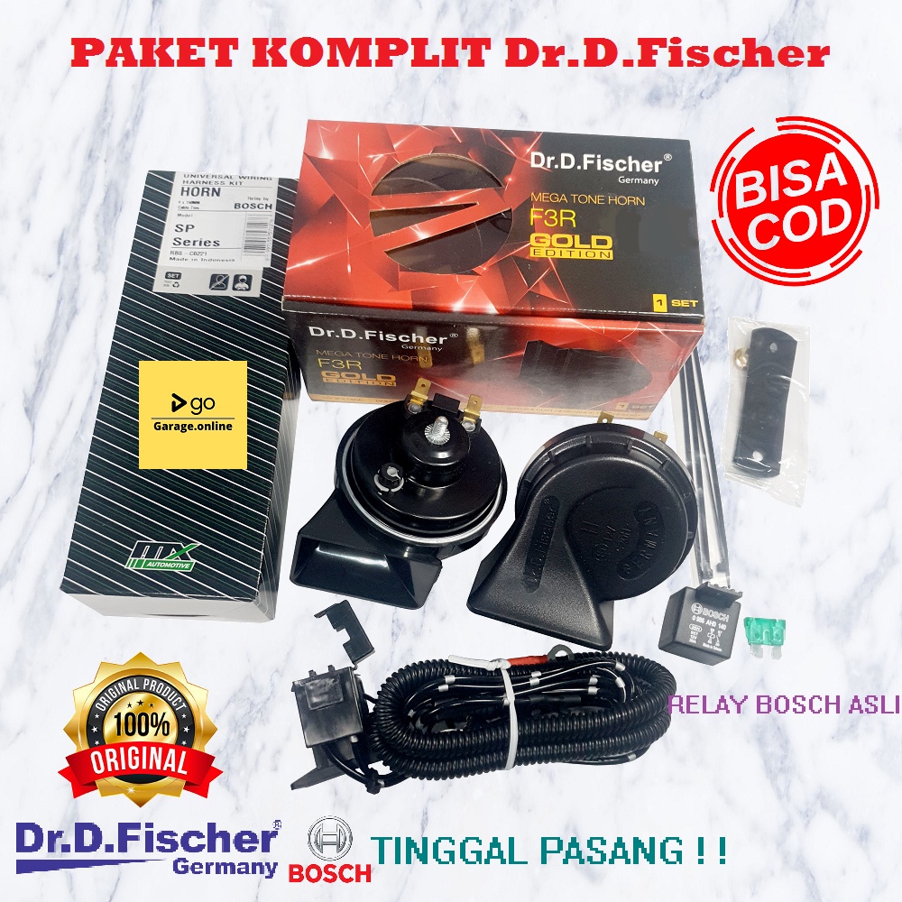 PAKET KOMPLIT Klakson Dr D Fischer Double Disk 12V Original + KABEL RELAY SET BOSCH TERMURAH