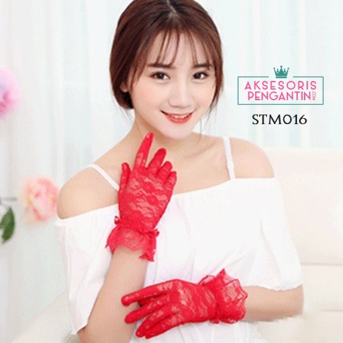 [BISA BAYAR DITEMPAT] SARUNG TANGAN LACE MERAH WEDDING AKSESORIS WANITA STM016