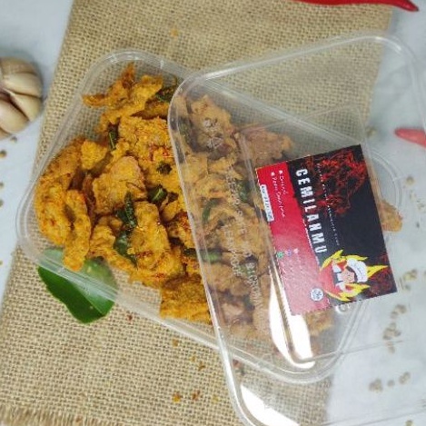 

(PROMO) KULIT AYAM KRISPI ORIGINAL PEDAS DAUN JERUK 150 GRAM MURAH TERLARIS KEMASAN BOX 500ml