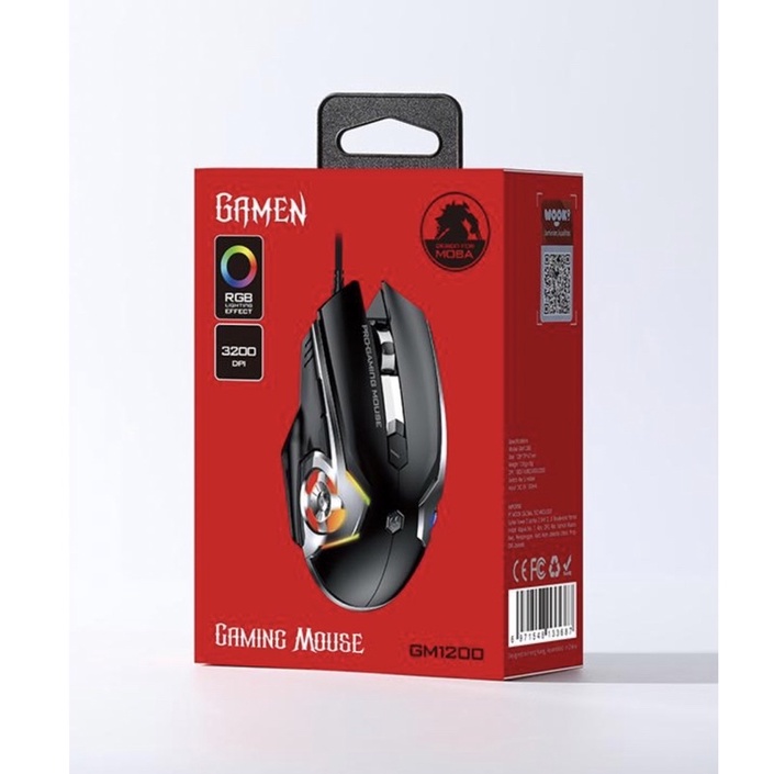 mouse black gamen gm 1200 RGB lightning effect 3200 DPI