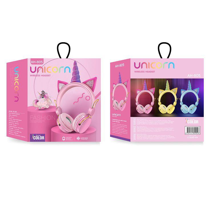 AH-805 Headphone Bando Bluetooth Anak Cute Unicorn