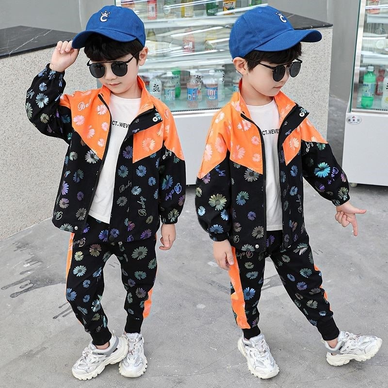 Promo !! Setelan baju anak cowok - setelan jacket baby many flower import uk 3th-6th uk 110,130,140