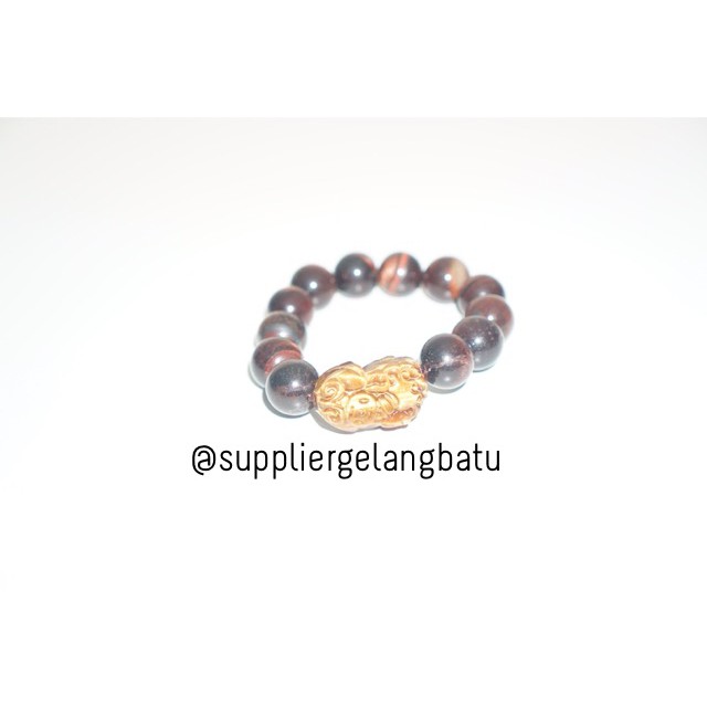 Gelang Batu Pixiu Red Tiger Eye 14mm biduri sepah merah akik limited natural aksesoris pria korea