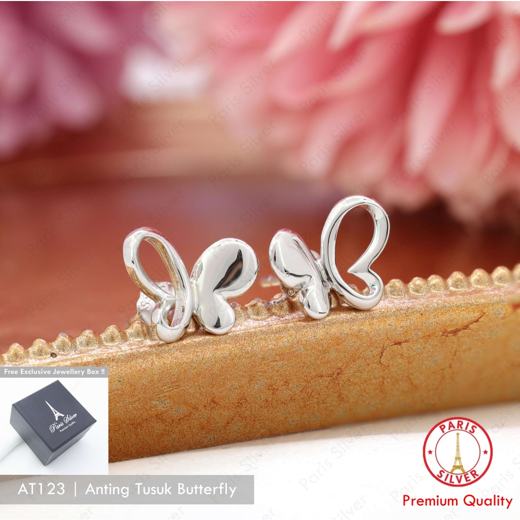 Anting Kupu-Kupu Perak Asli Silver 925 Lapis Emas Putih Giwang Tusuk Kupu Butterfly Korea