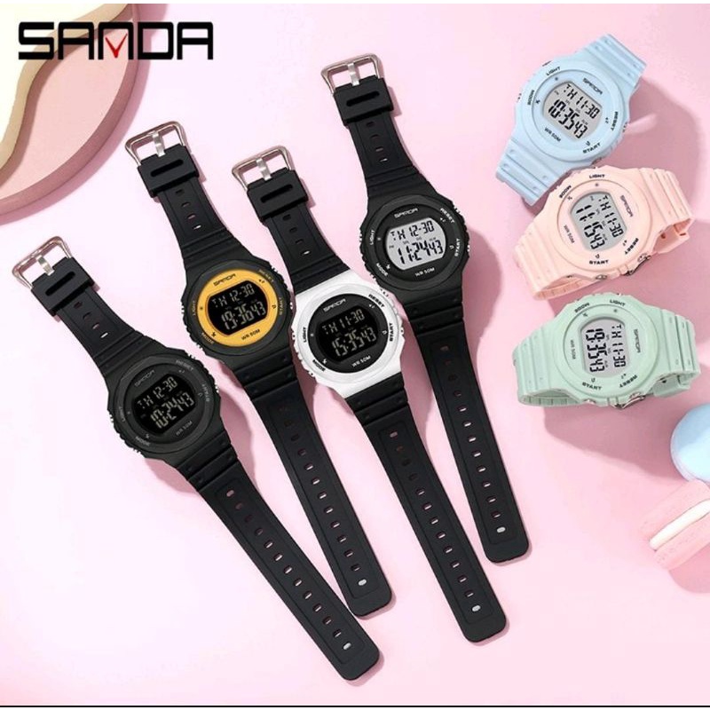 Jam Tangan SANDA 6069 Jam Tangan Wanita Pria Digital Sport EL Backlight Tali Rubber Anti air Bisa Menyelam