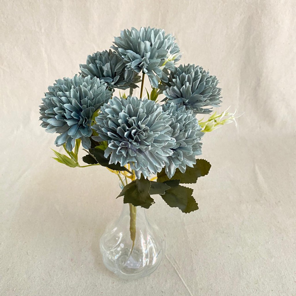 Bunga Pompom Dandelion premium  (satuan) Bunga Artificial / Bunga Plastik / Bunga Dekorasi-biru coral