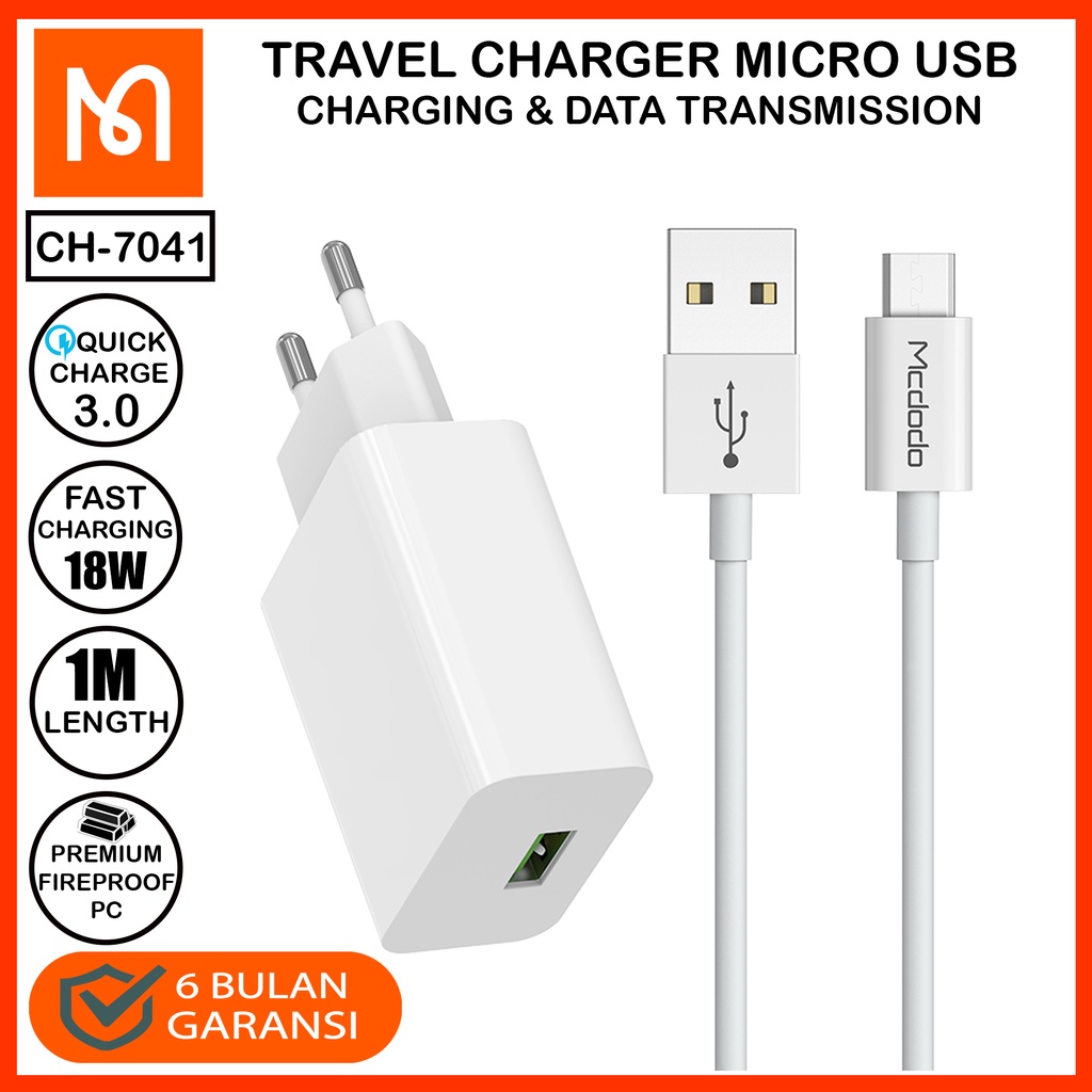 MCDODO Travel Charger Oppo A37 ,A39 ,A57 ,F1S Micro USB FAST Charge 10W / 2.1A-ADP + KABEL TPE 18W