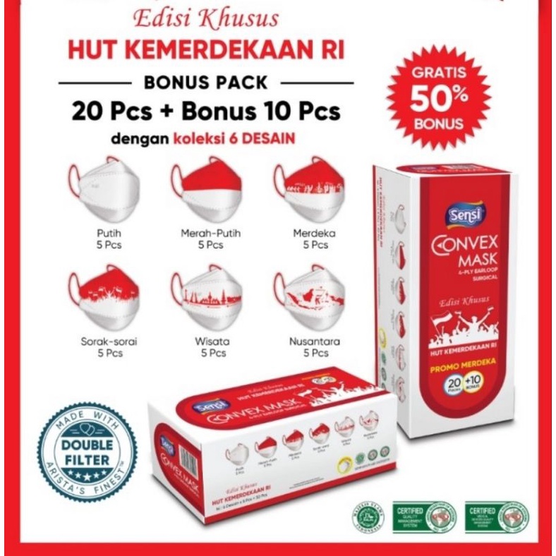 masker merah putih convex SENSI isi 30 pcs