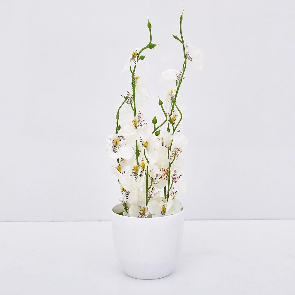 AM813 Bunga Plastik / Pajangan Bunga Artificial / Vas Bulat-Putih