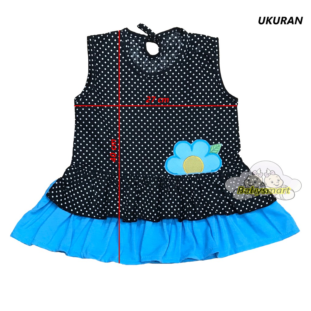 Babysmart - Baju bayi/Anak Perempuan Dress motif Polkadot Bunga Susun PLANET KIDS usia 0 -12 bulan