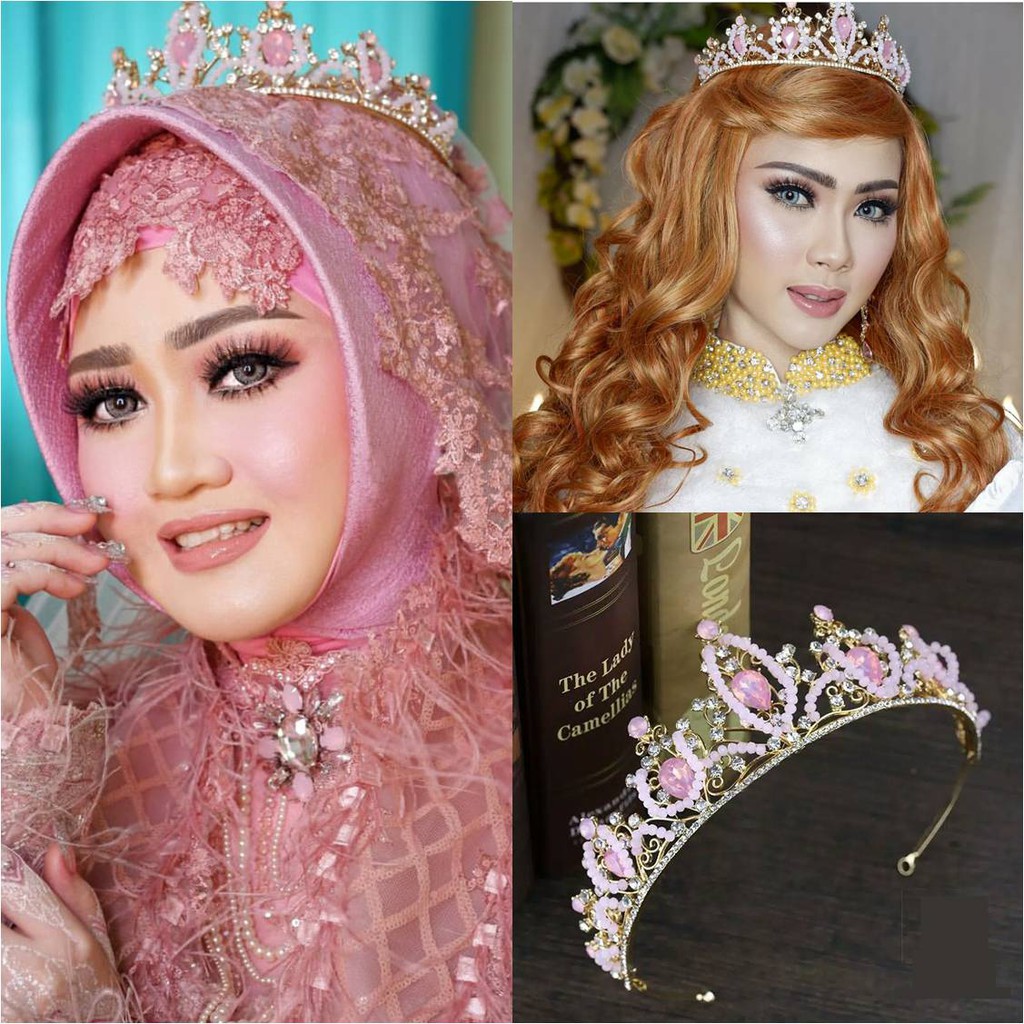 CR0763 - Mahkota Pengantin Pink / Tiara Pesta / Aksesoris Wedding Bridal Crown