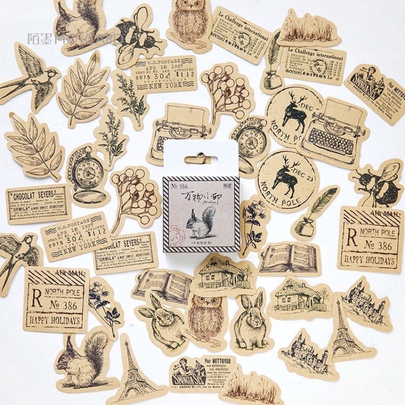 

[STATIONARY] STICKER BOX MOTIF “VINTAGE WORLD” DIY SCRAPBOOK ISI 45 PCS