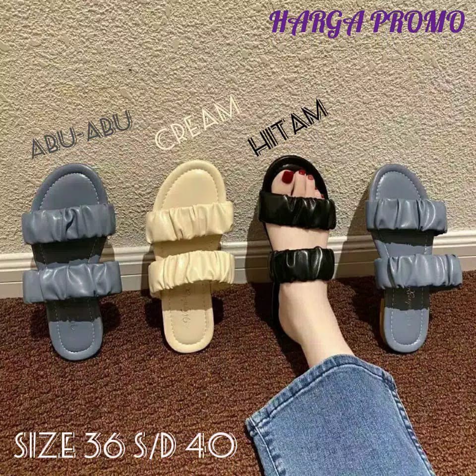 PROMO SALE..!!! SANDAL TEPLEK WANITA KERUT OLLIE BAN DUA CASUAL