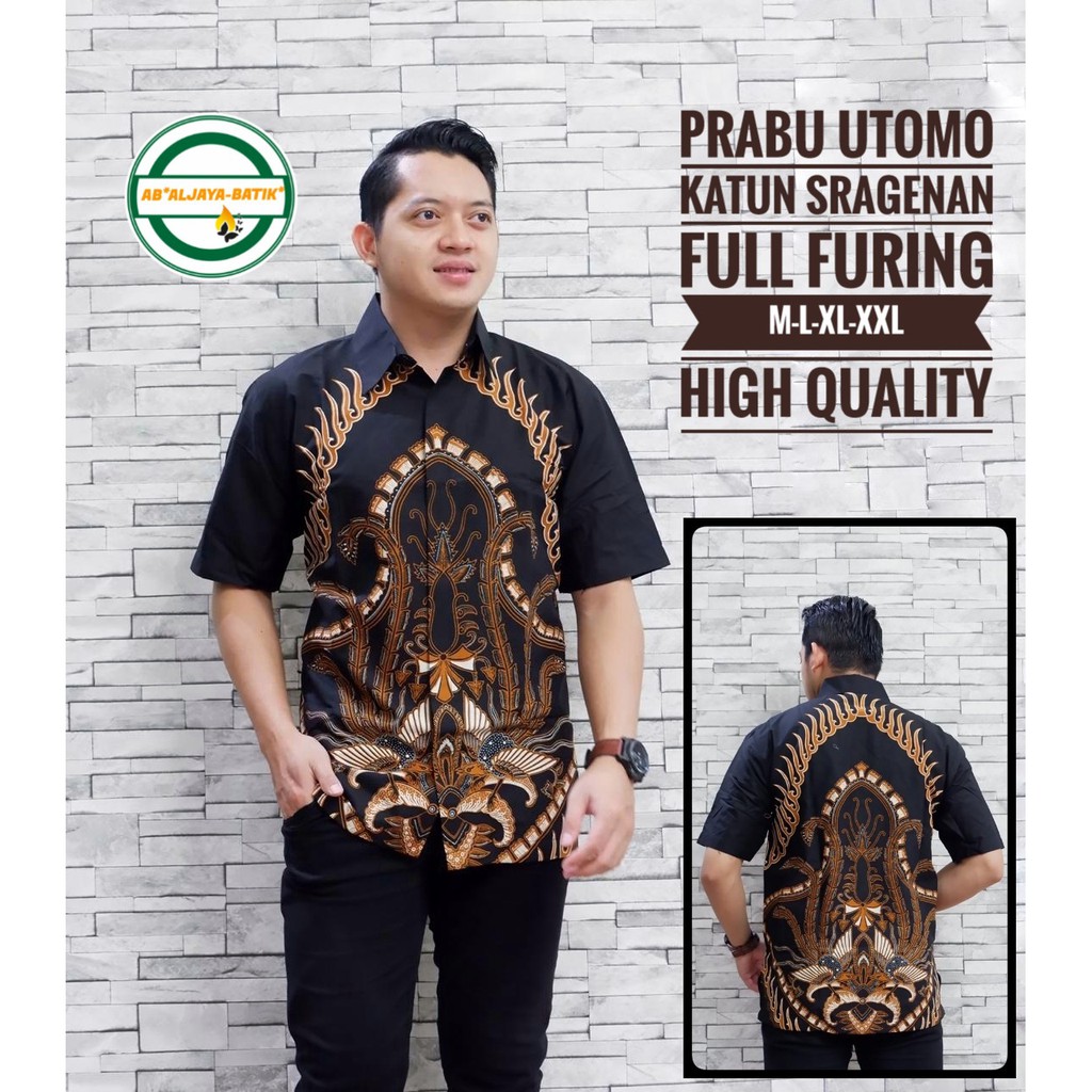 PRABU UTOMO Baju Kemeja Batik Pria Solo Premium Modern Lengan PENDEK Katun FULL FURING Aljaya