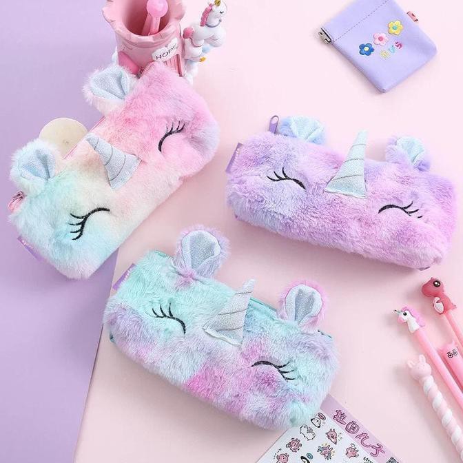 

Tempat Pensil Unicorn Kotak Pensil Sekolah Fluffy Bulu Kado Unik Lucu - Ungu