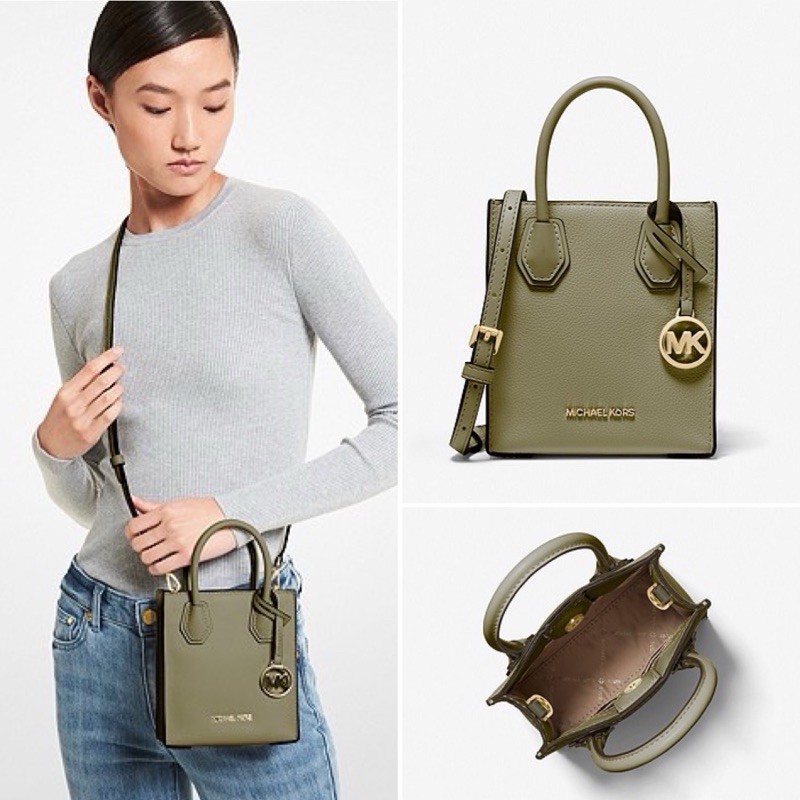 MICHAEL KORS MK Mercer Extra-Small Pebbled Leather Crossbody Bag Thyme