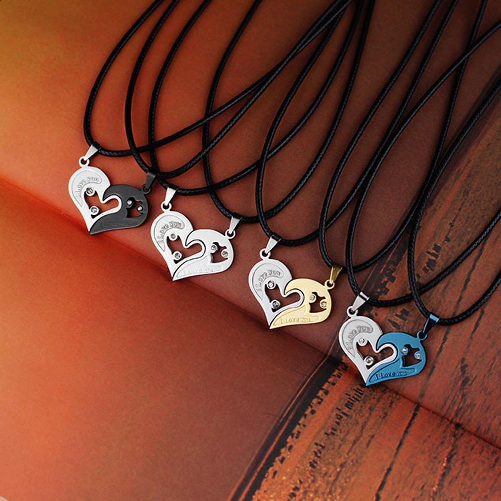 Kalung Pasangan Pasangan Tulisan I Love You Bahan Stainless Steel