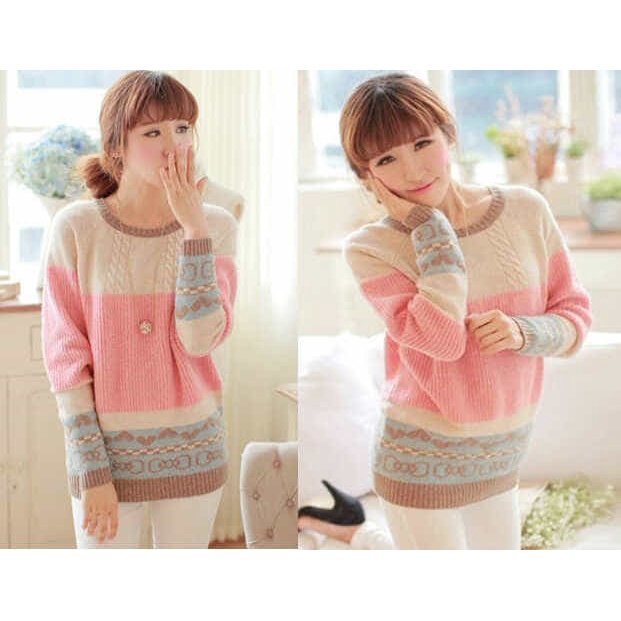 JAKET WANITA [sweater pinky RO] sweater wanita rajut pink KOREA TERBARU PARASUT KEKINIAN OVERSIZE CR