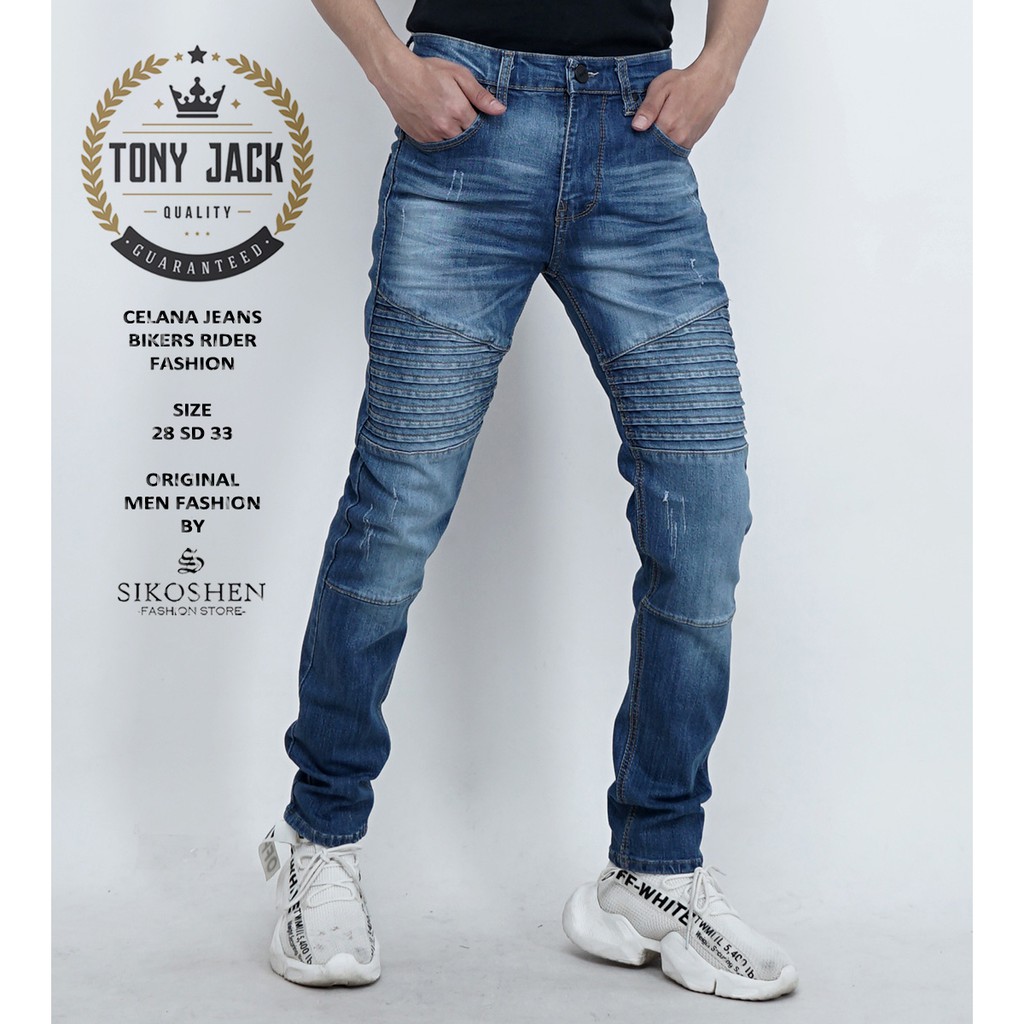 Celana Jeans Pria Bikers Medium Blue Original TONY JACK Celana Panjang Pria Distro Cowok Terbaru