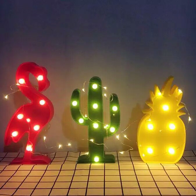 Lampu Tidur Malam LED Bentuk kartun Unicorn Flamingo Kaktus Dan Pohon Natal 3D Dekorasi Pajangan