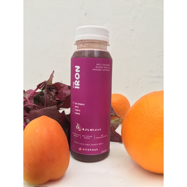 

AJLAhaus - Cold Pressed Healthy Juice 250ml - vio IRON (Bayam merah, Kale, Apel, Jeruk)
