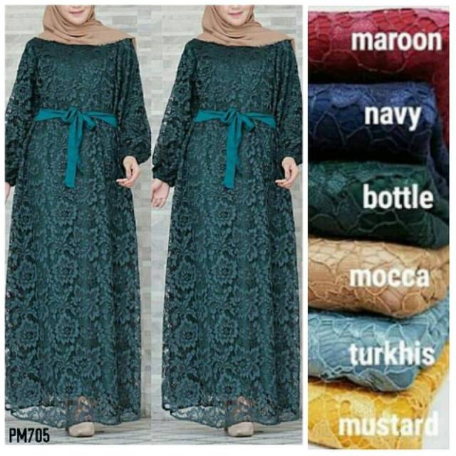 Maxi dress gamis brukat Naomi jumbo Bigsize ld 130