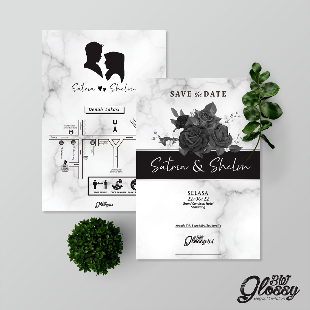 UNDANGAN GLOSSY BW ELEGAN - UNDANGAN PERNIKAHAN SIMPLE MEWAH BW 04